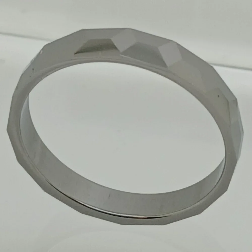 Vintage Tungsten Faceted Band Ring Size 10 Silver Tone 4mm Y2K Geometric‎ 4.1g
